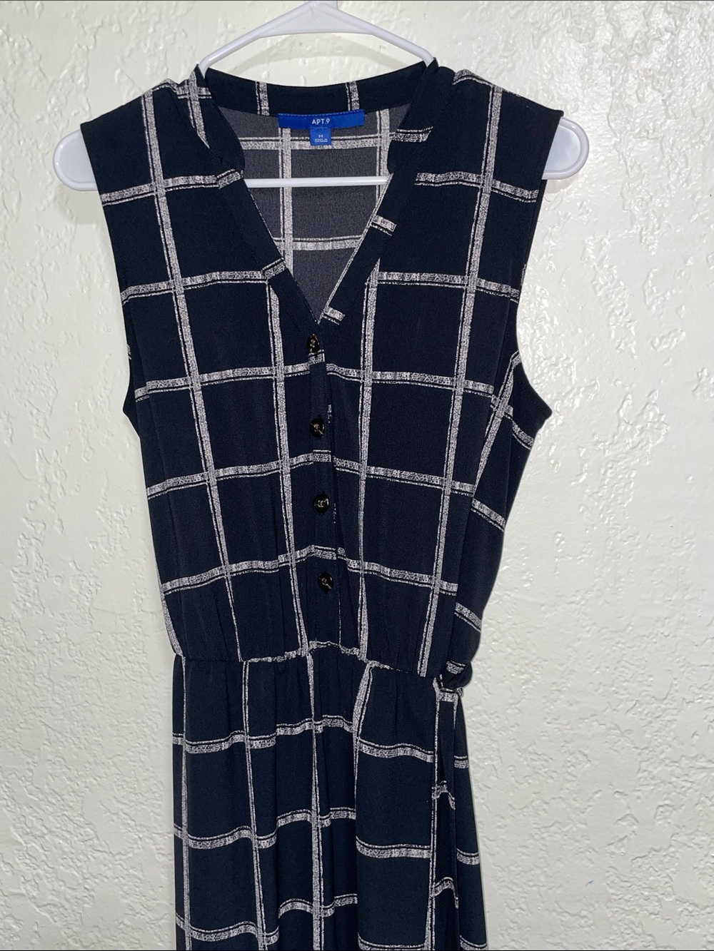 Apt. 9 Navy and White Windowpane Sleeveless Jumpsuit